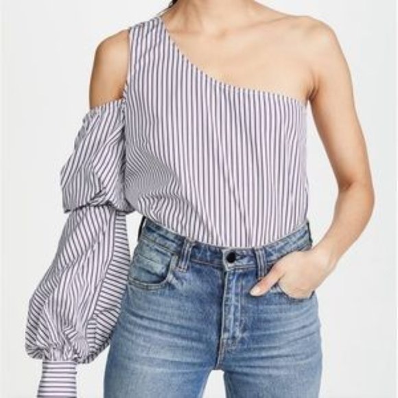 Petersyn Lara One-shoulder Stripe Top In White Purple - Picture 4 of 4